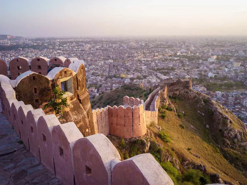 Nahargarh Fort Jaipur sunset city view with guests